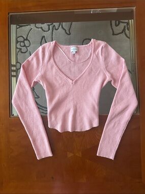 Pacsun LA Hearts Pink Ribbed V-Neck Long Sleeve Top